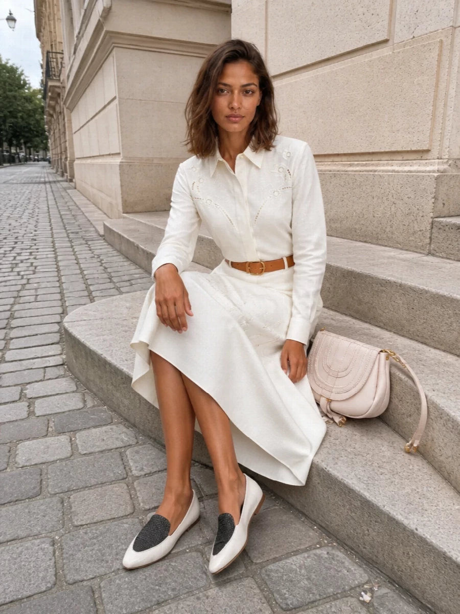 Chloe ivory embroidered shirt midi skirt outfit