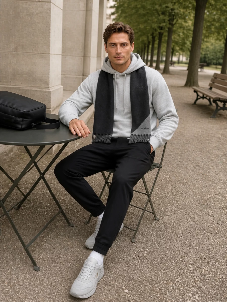 Lanvin hoodie black track pants prada sneakers