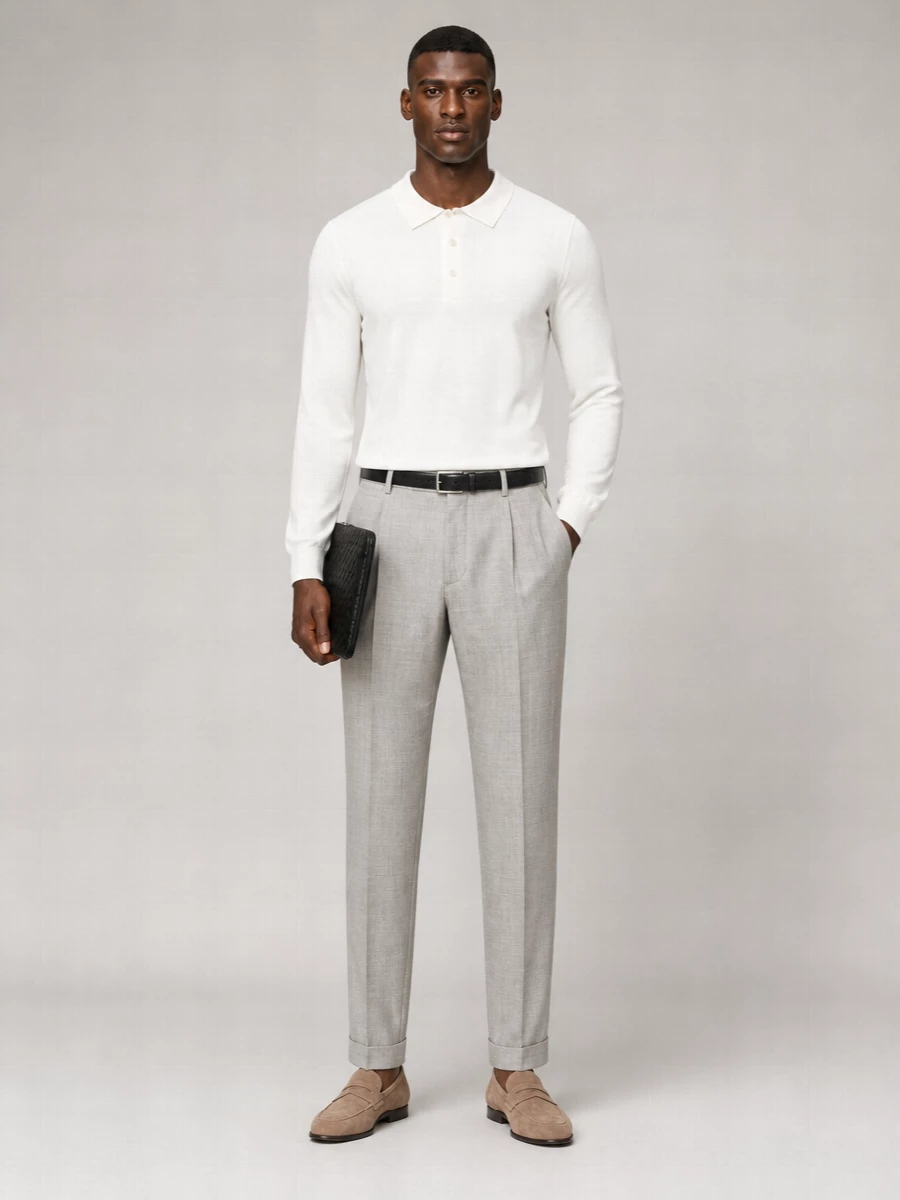 Pt Torino Wool Trousers With Belt Loops And Cuffed Hem