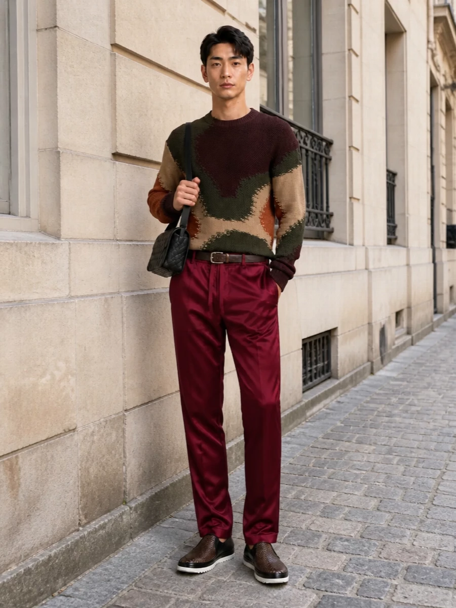 Dolce gabbana knit burgundy track pants outfit