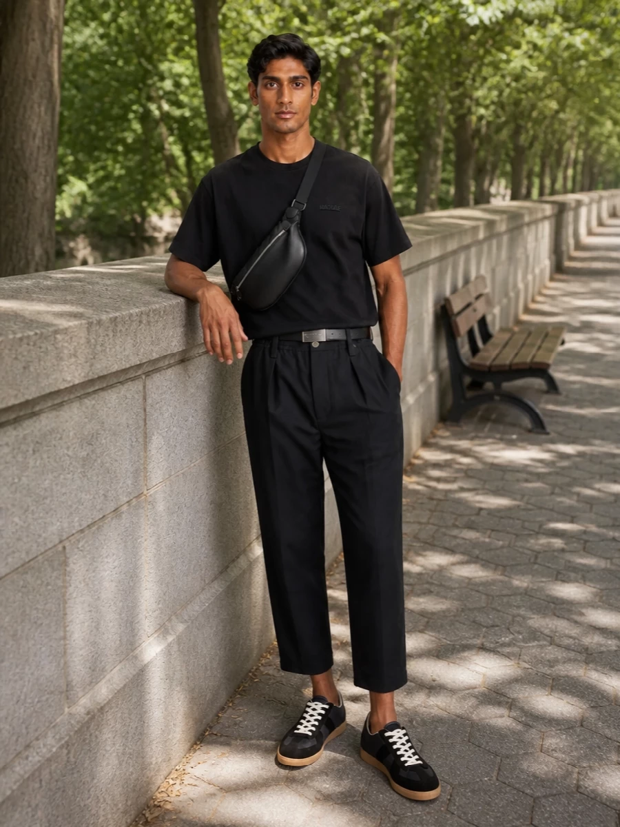 Margiela sneakers black cropped trousers outfit