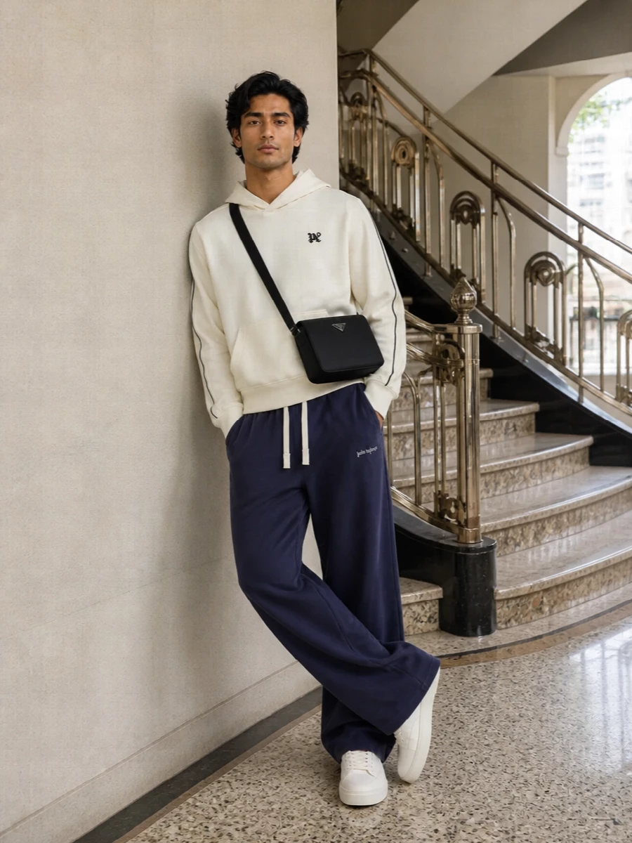 Palm angels hoodie navy pants prada sneakers