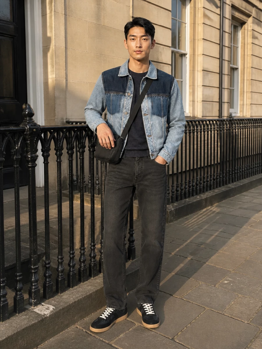 Maison margiela denim trucker charcoal jeans outfit