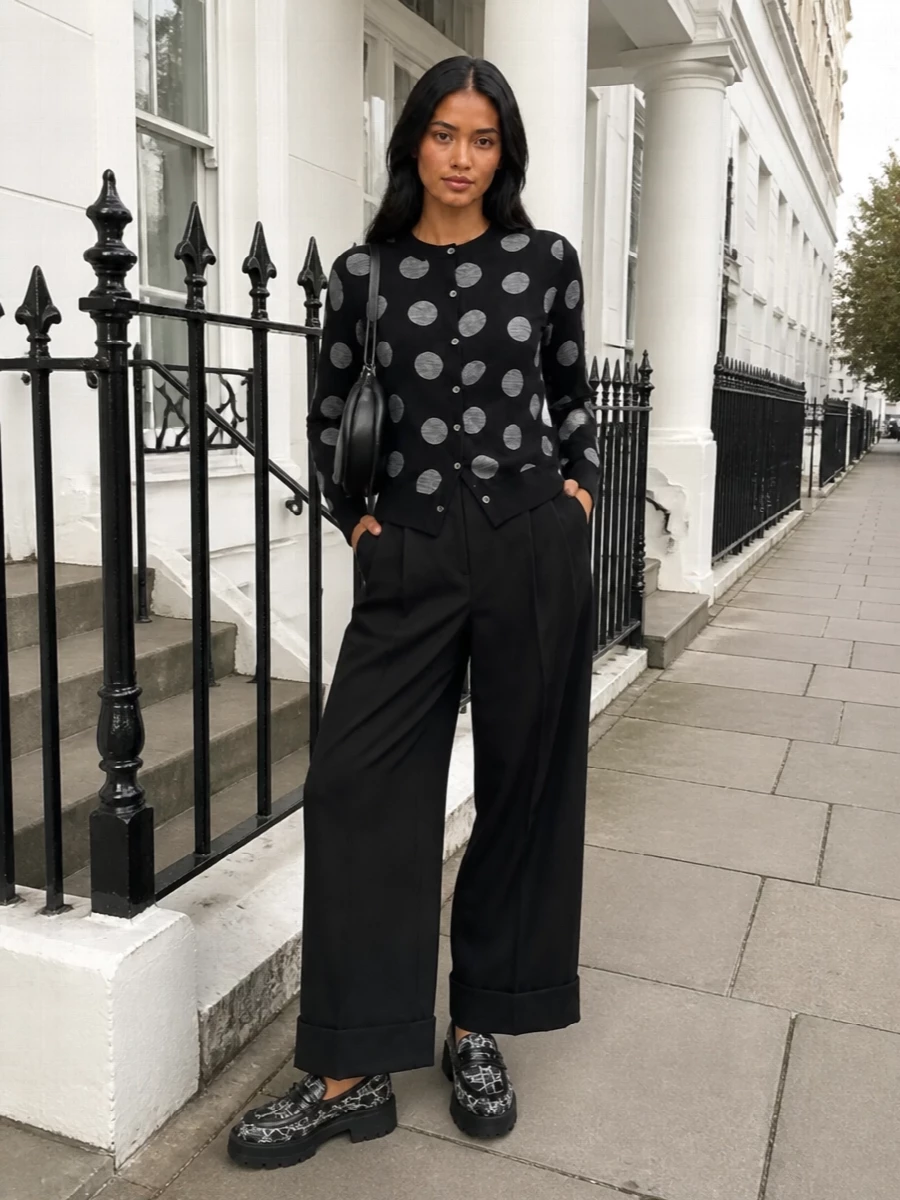 Junya watanabe polka dot cardigan black trouser