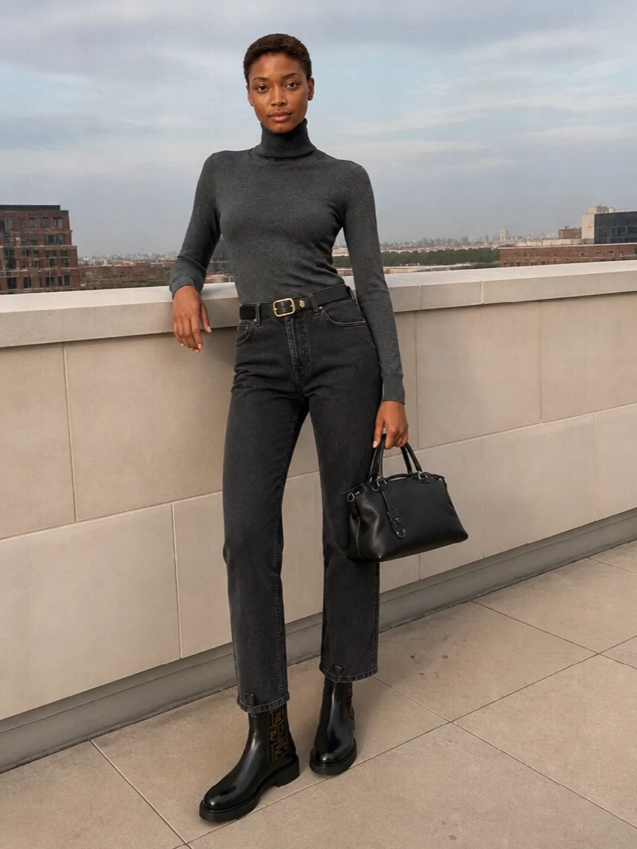 Fendi black jeans charcoal sweater chelsea boots