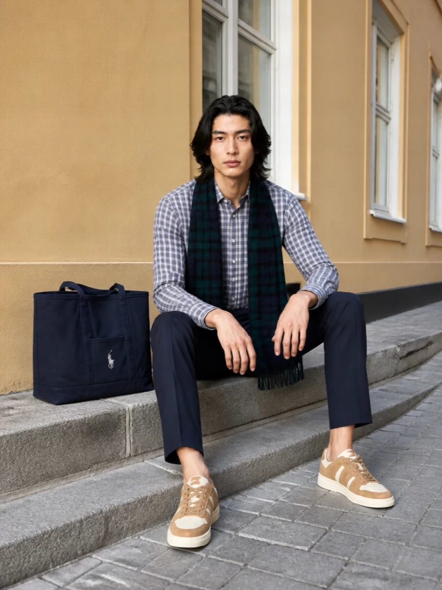 Gimaguas checked shirt navy trousers outfit