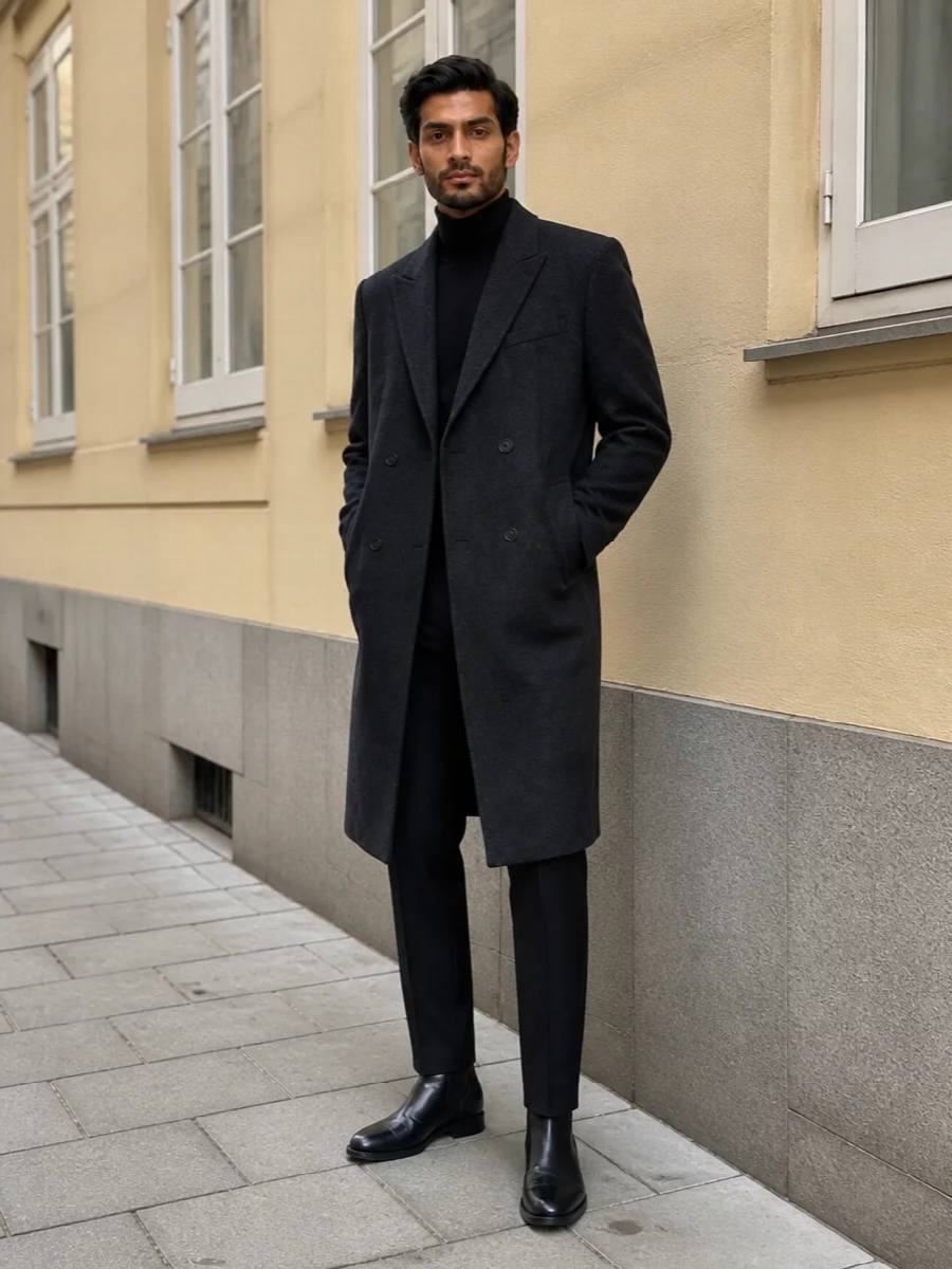Saint laurent mens charcoal overcoat outfit