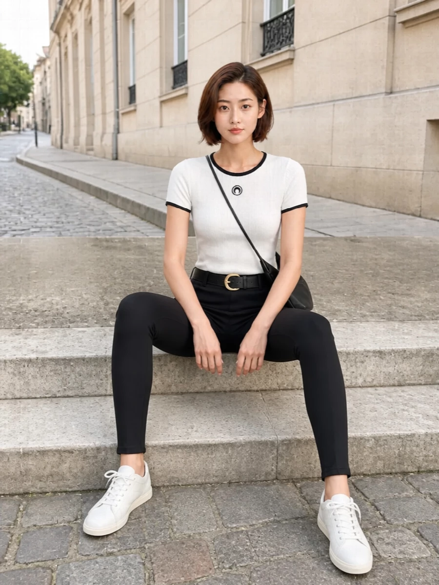 Marine serre tee black leggings adidas sneakers