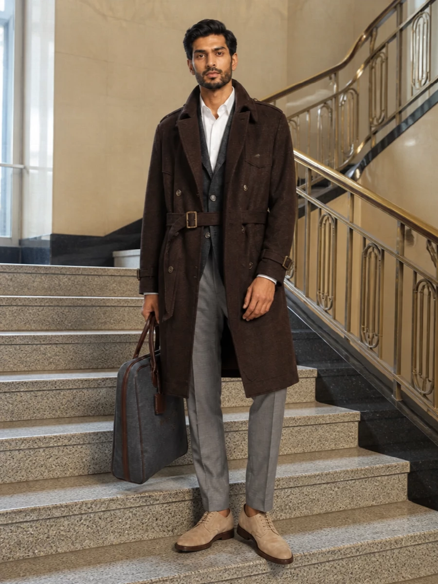 Brunello cucinelli trench grey suit suede derbies