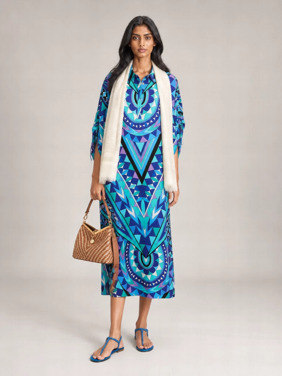 Pucci Silk Draped Midi Kaftan Dress