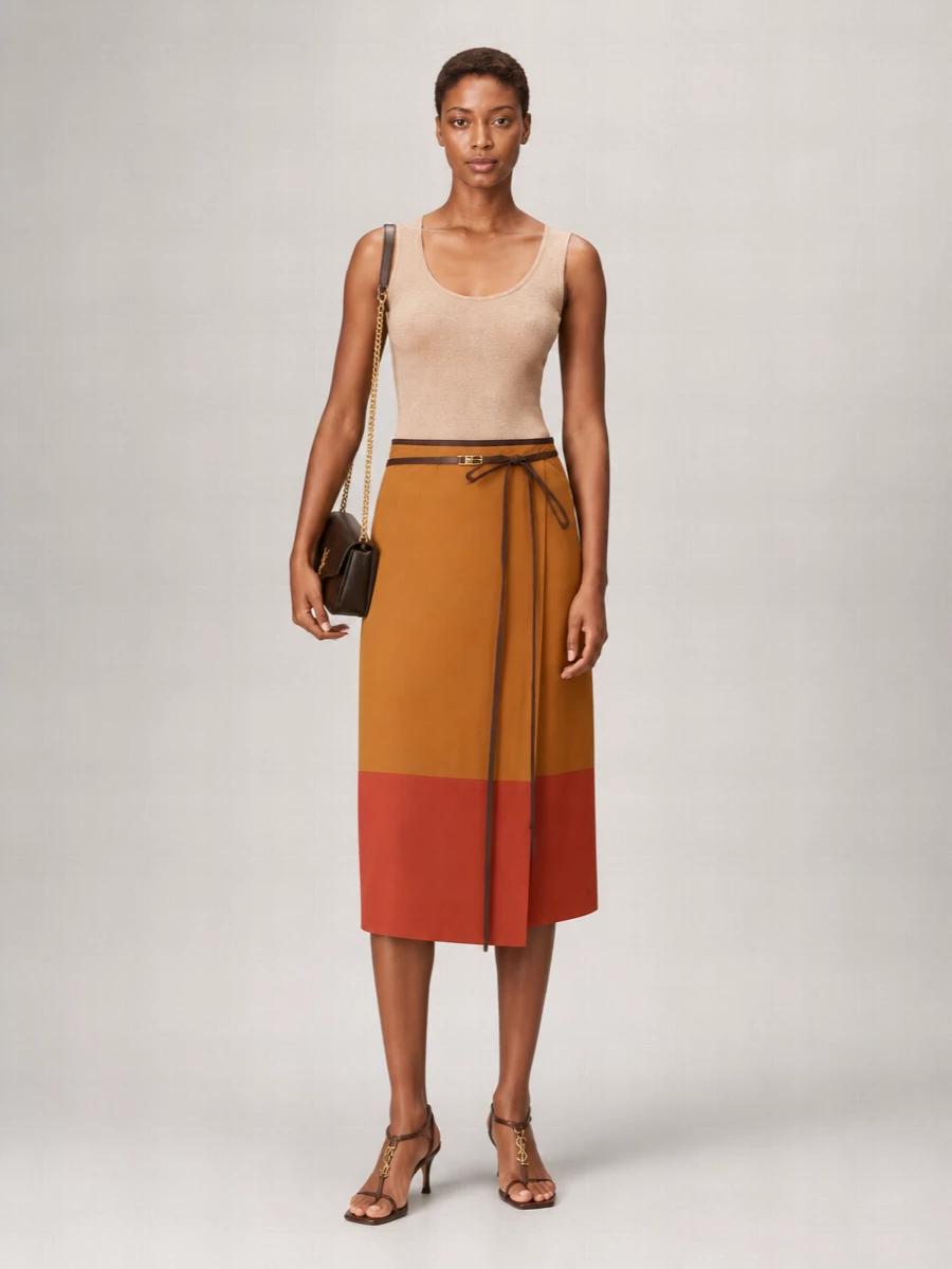 Saint Laurent Nylon Colour-Block Wrap Midi Skirt