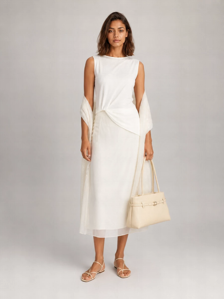 Ami Paris Silk Sheer Layered Midi A-Line Skirt