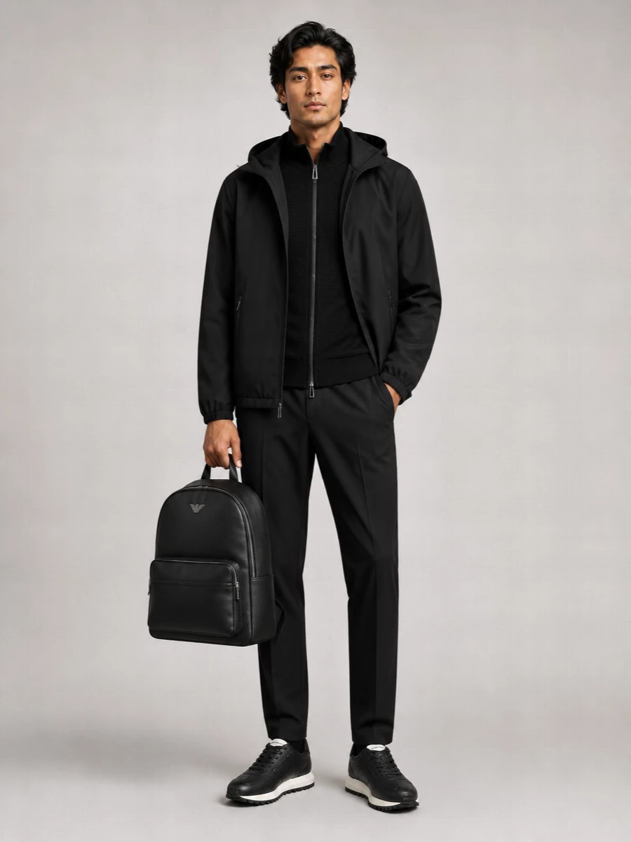 Emporio Armani Textured Hooded Zip Nylon Jacket