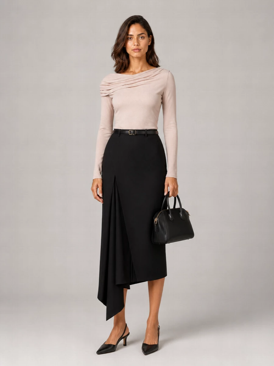 Givenchy Wool High-Rise Asymmetric Midi Skirt
