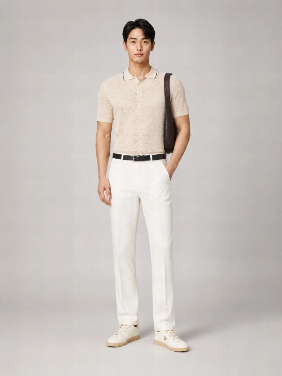 Prada Silk Blend Openwork Short-Sleeve Polo Shirt