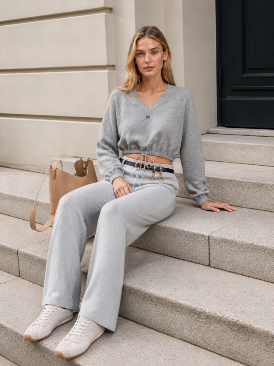 Miu miu grey cropped sweater prada knit pants