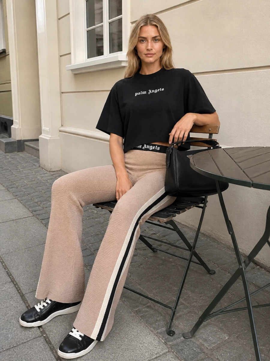 Palm angels tee knit flares prada sneakers