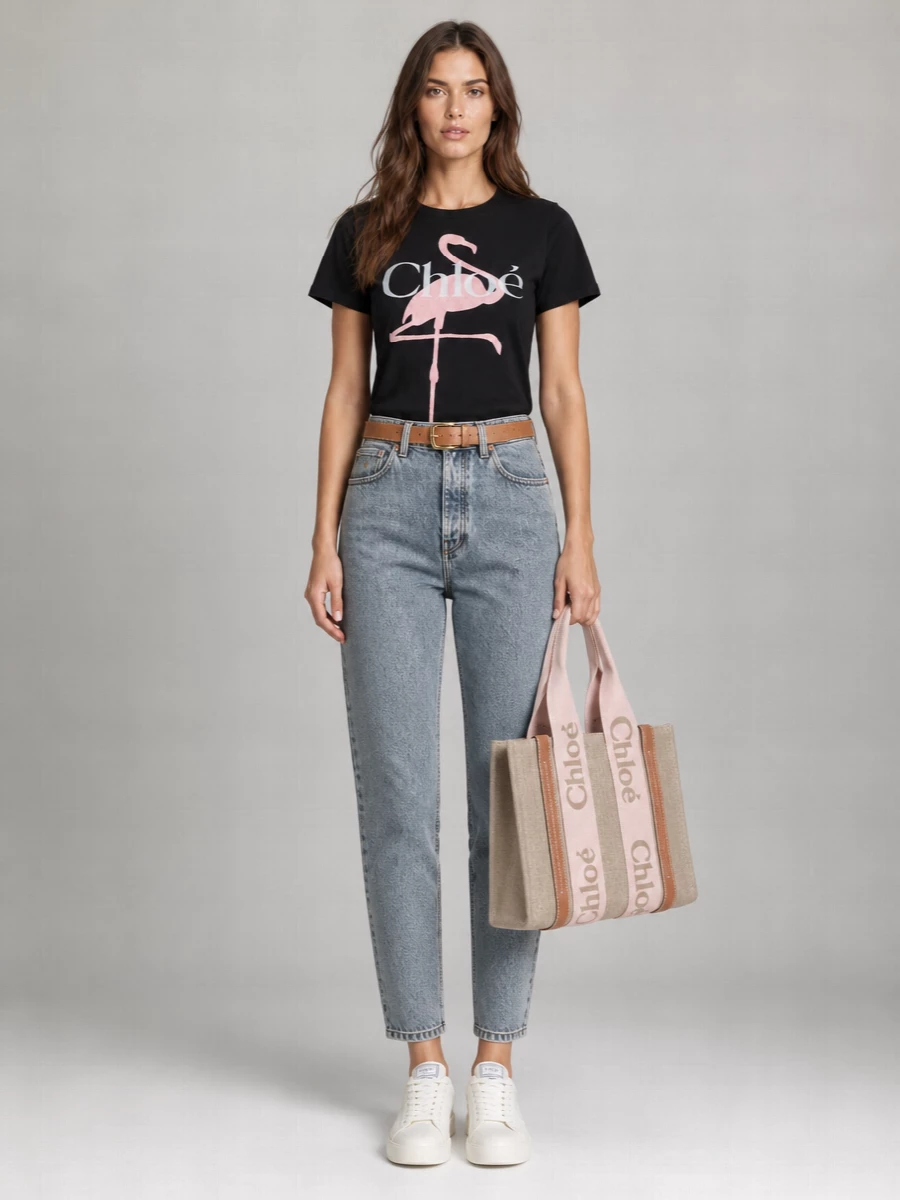 Chloé Woody Small Linen Tote Bag