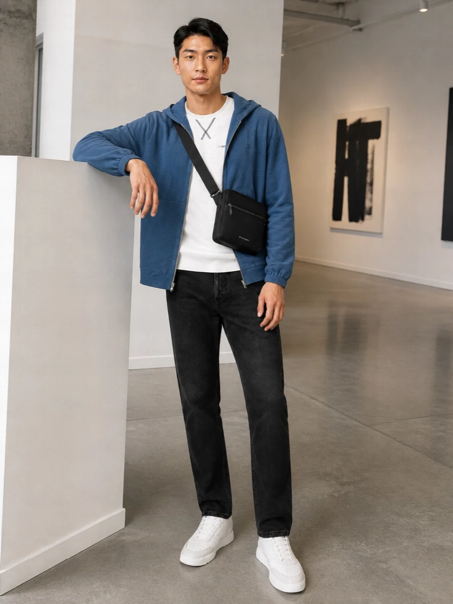 Givenchy blue zip jacket black jeans outfit