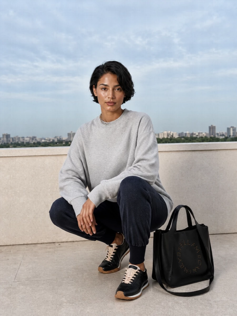 Stella mccartney track pants grey sweatshirt outfit