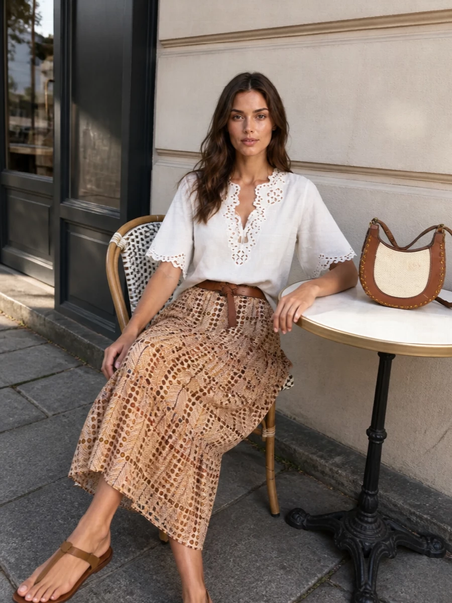 Isabel marant boho midi skirt ivory blouse outfit
