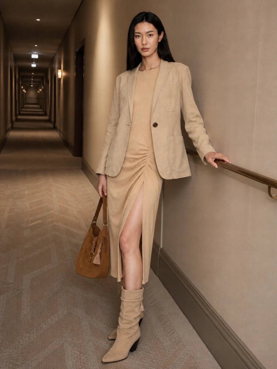 Isabel marant sand blazer ruched midi dress