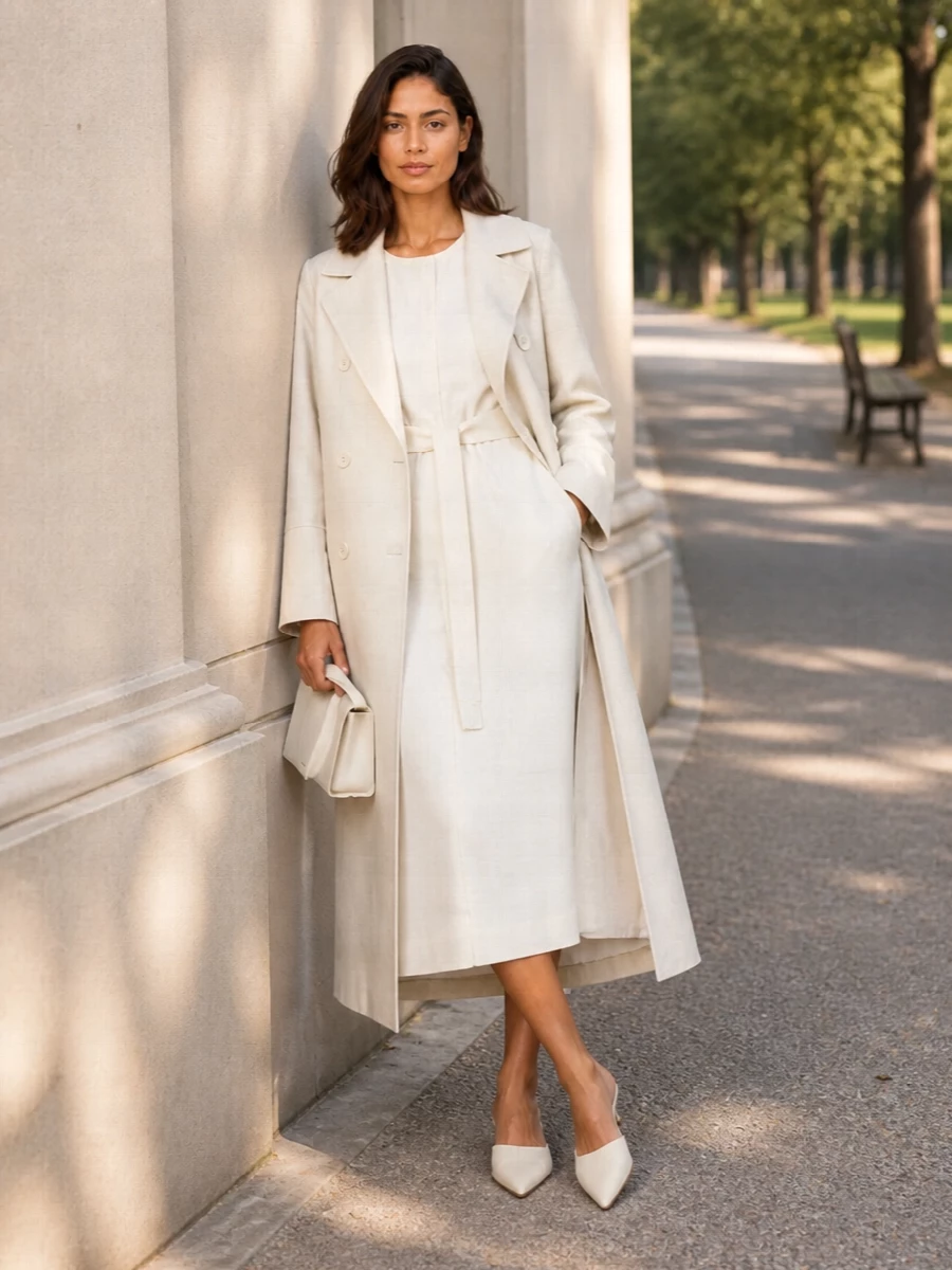 ivory coat dress Max Mara with belted midi outfit medieval wedding gown