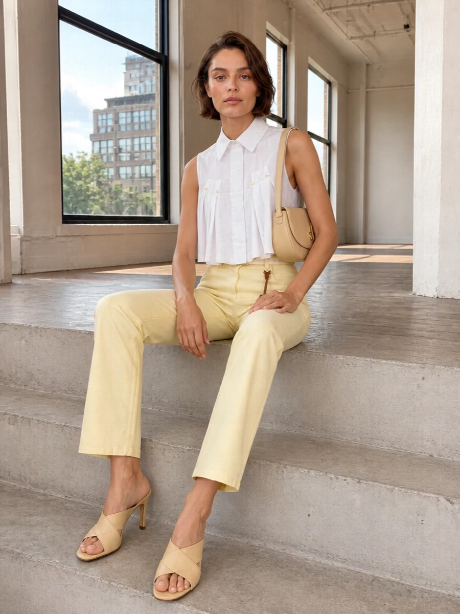 Elisabetta franchi yellow trouser bottega mules