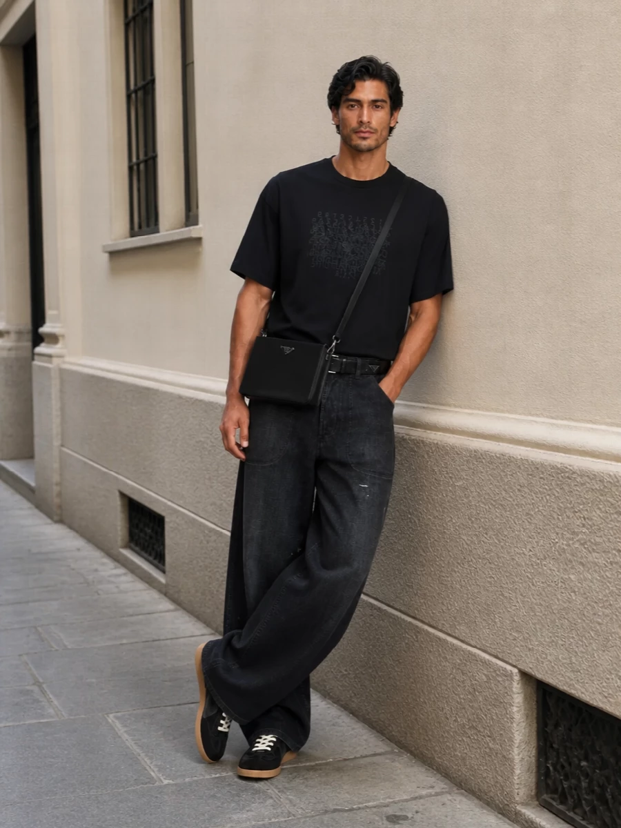 Maison margiela wide leg trouser black tee outfit