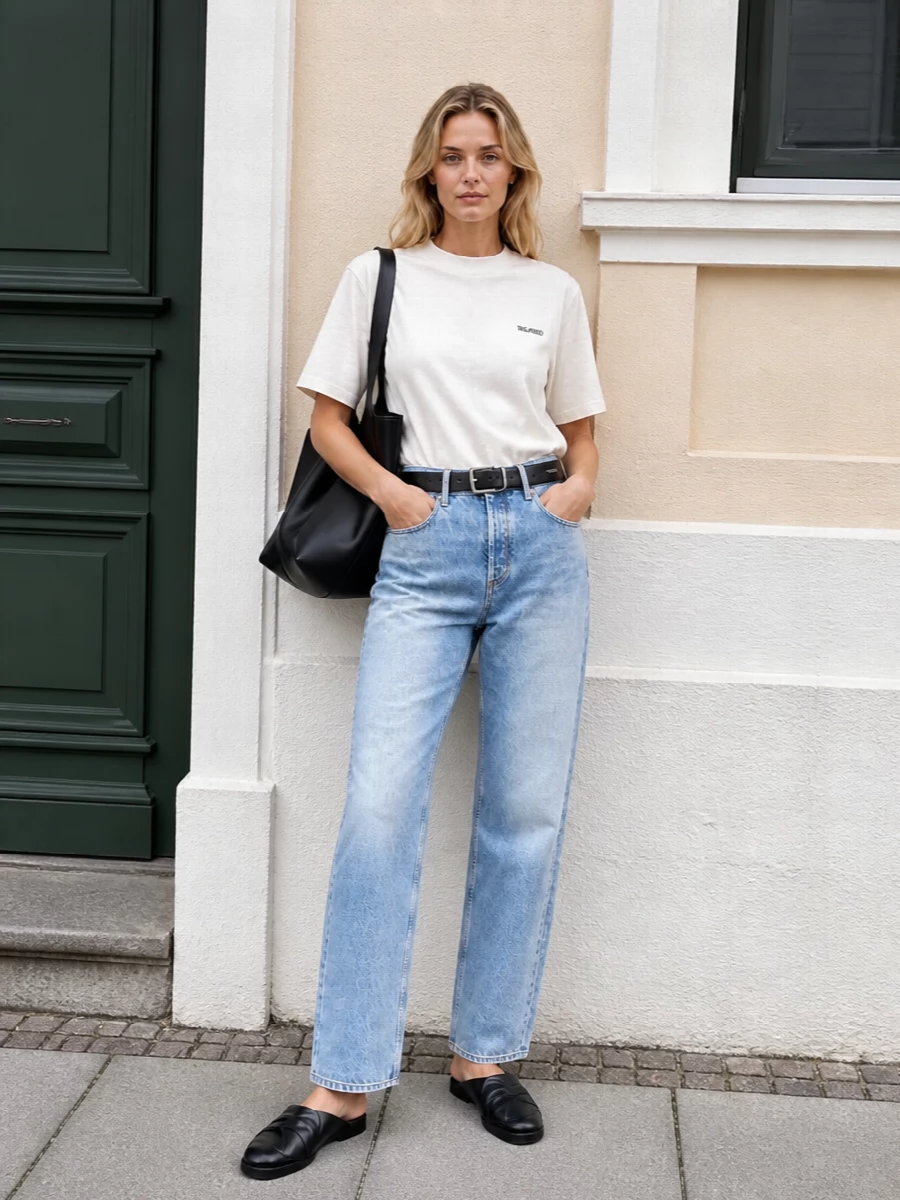 The attico white t shirt straight jeans outfit