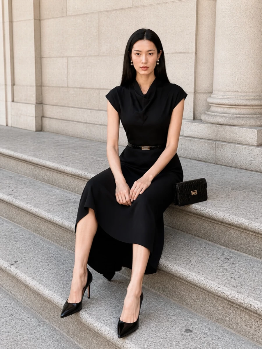 Victoria beckham black midi dress pumps