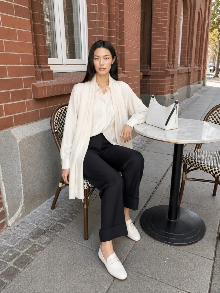 Our legacy ivory shirt navy tailored trousers