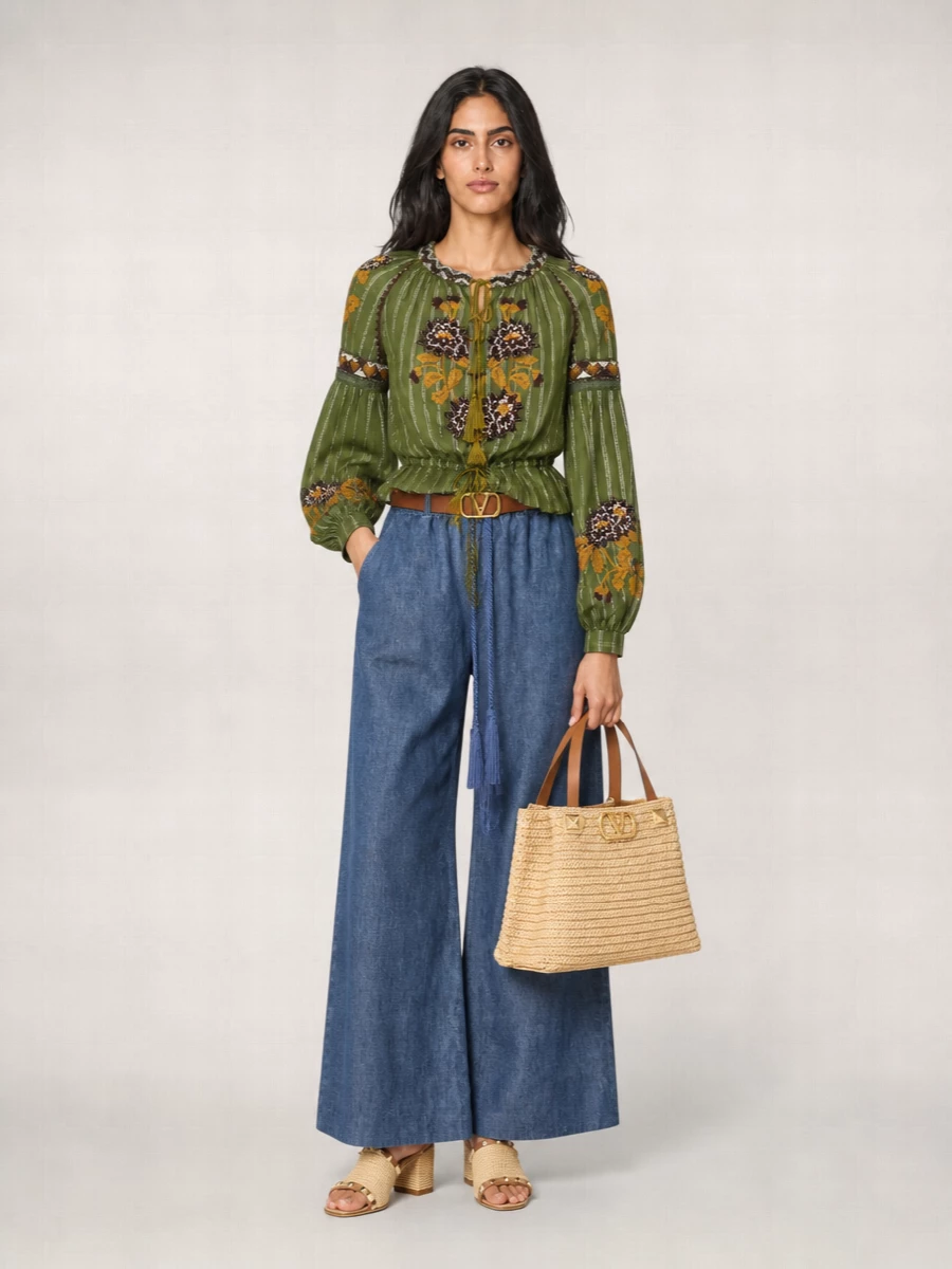 Valentino Denim Wide-Leg Trousers