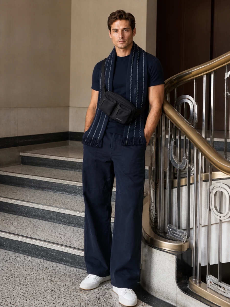 Givenchy navy wide leg trousers white sneakers