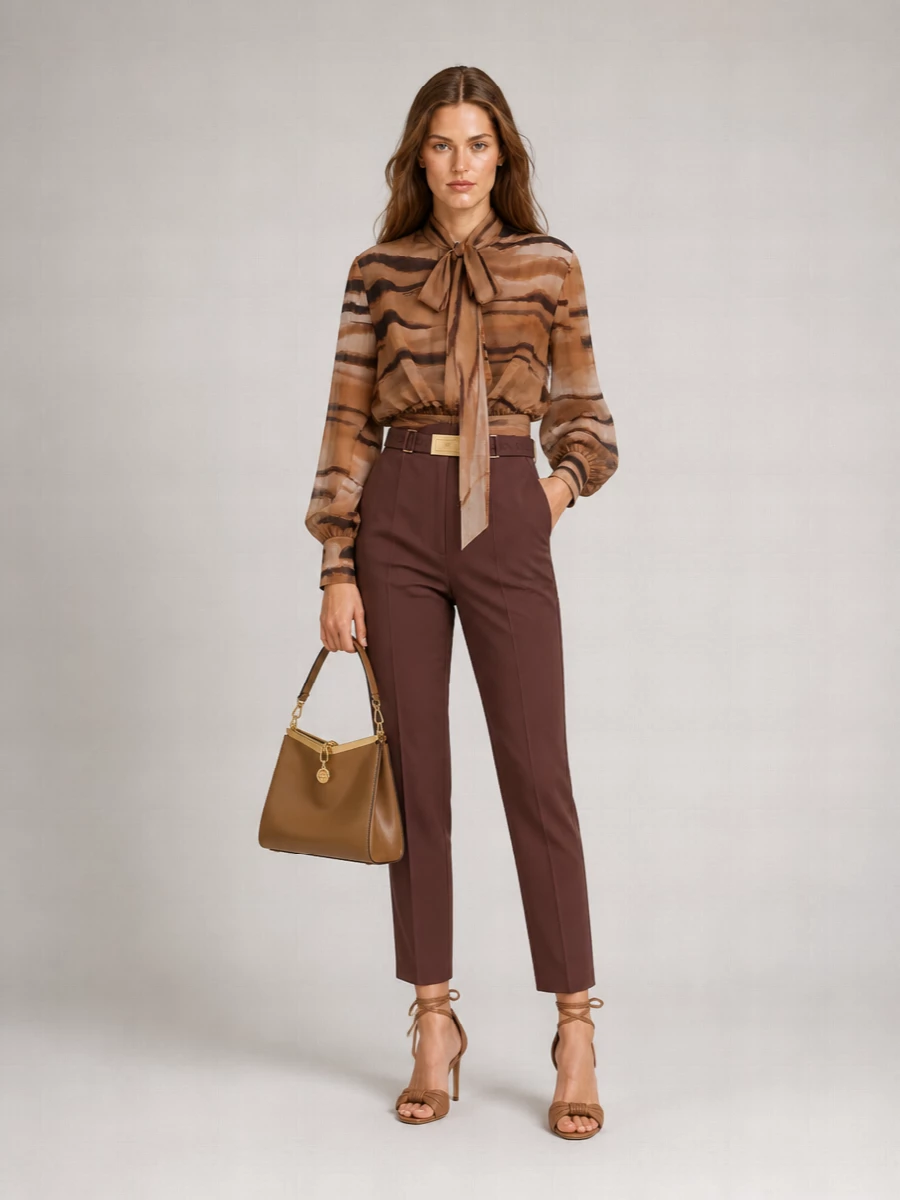 Elisabetta Franchi Animal-Print Cropped Long-Sleeve Blouse