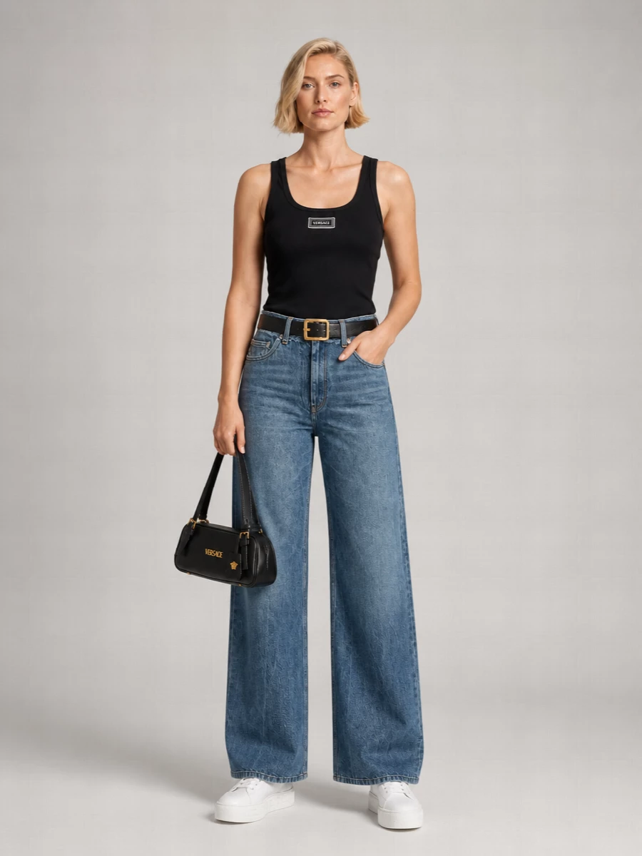 Versace Denim Low-Rise Wide-Leg Boyfriend Jeans