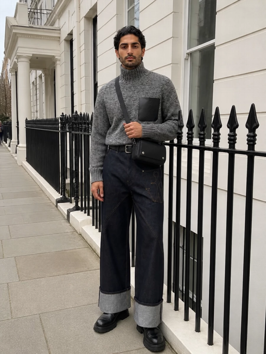 Jw anderson wide leg jeans turtleneck boots