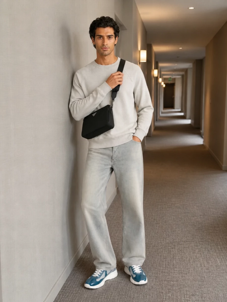Prada mens grey denim stone sweatshirt outfit
