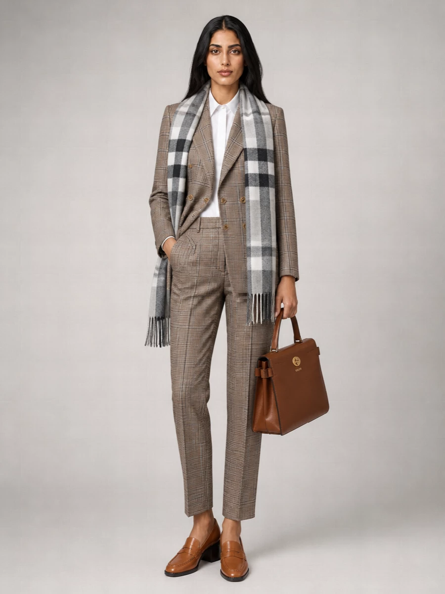 Blazé Milano Virgin Wool Checked High-Rise Pleated Straight-Leg Suit Trousers