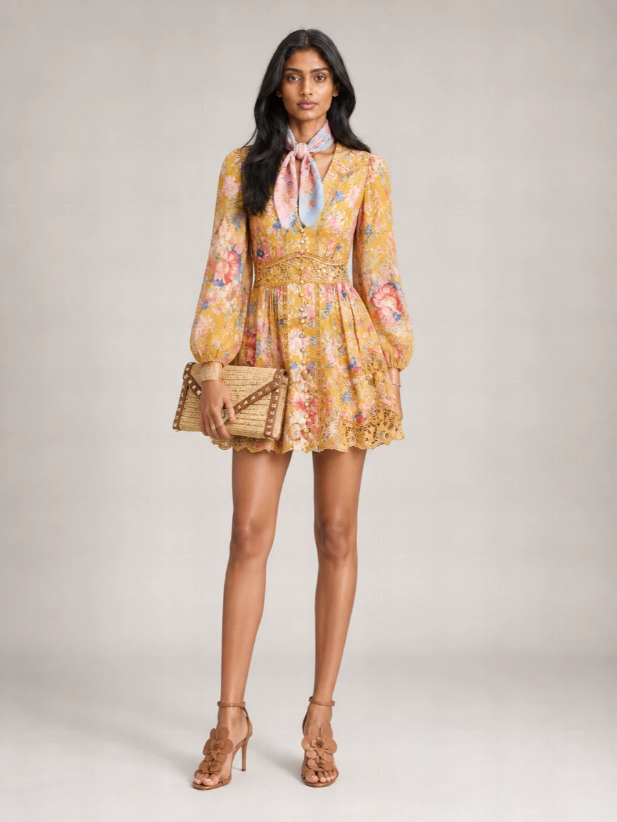 Zimmermann August V-Neck Ruffle Dress