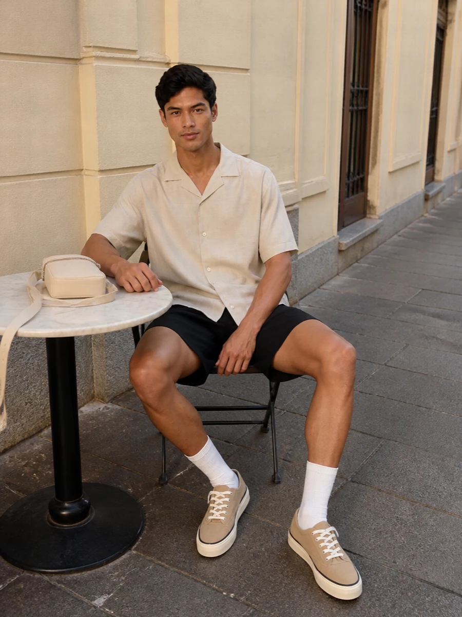 Ami paris black shorts sand shirt canvas sneakers