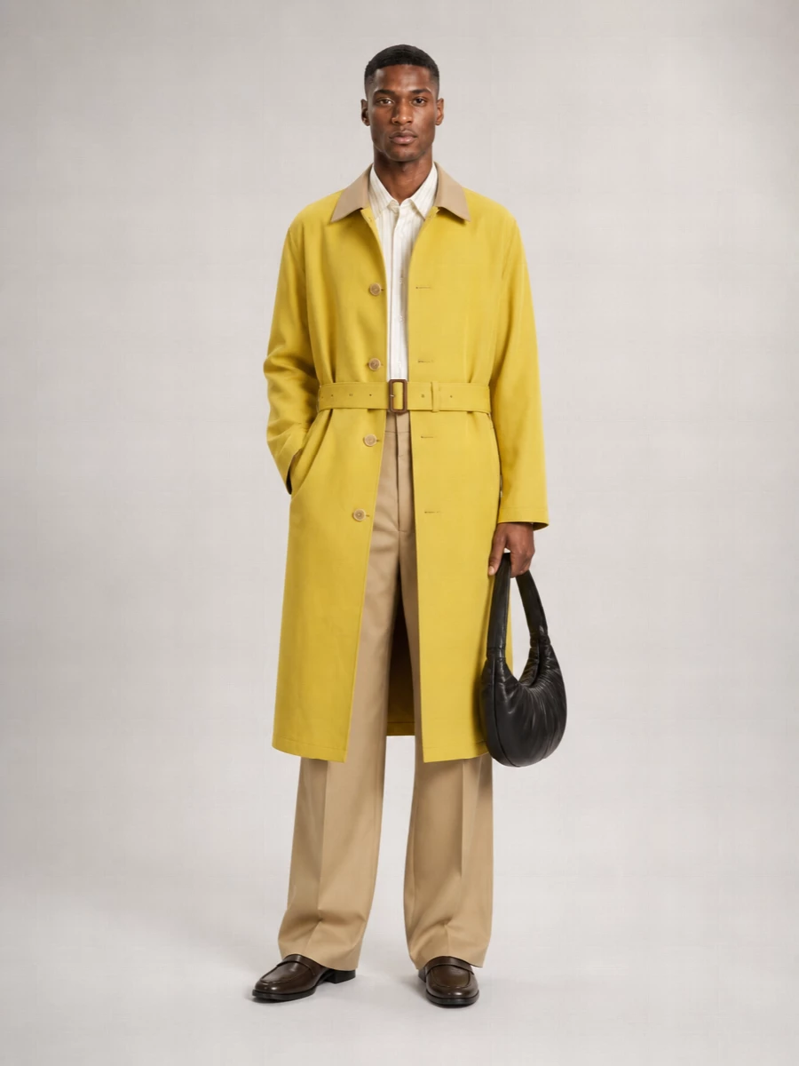 Auralee Wool Single-Breasted Belted Coat