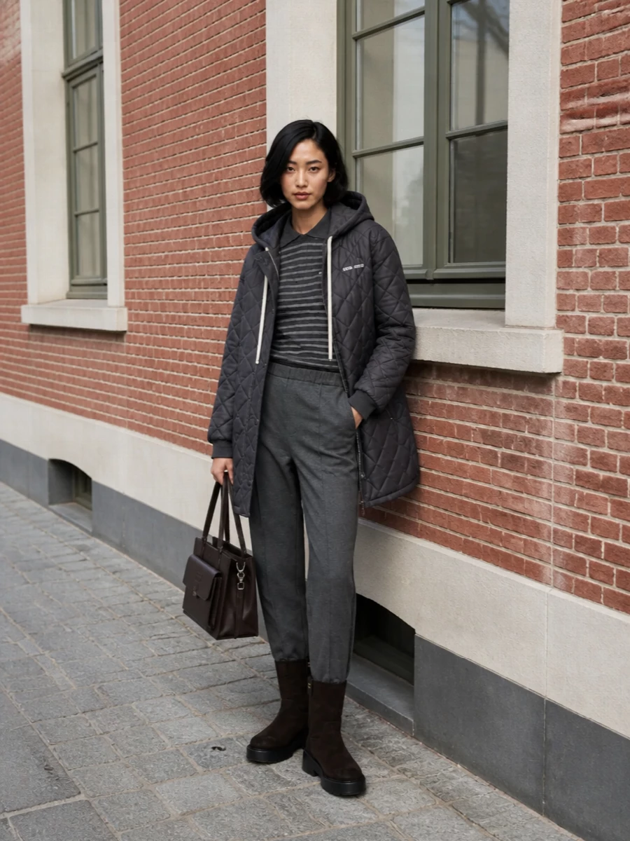 Miu miu parka grey track pants platform boots