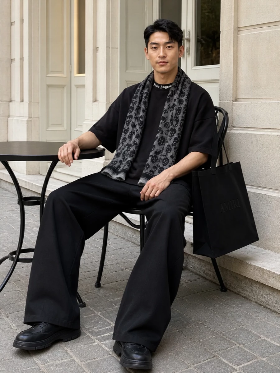 Palm angels black wide leg outfit axel arigato
