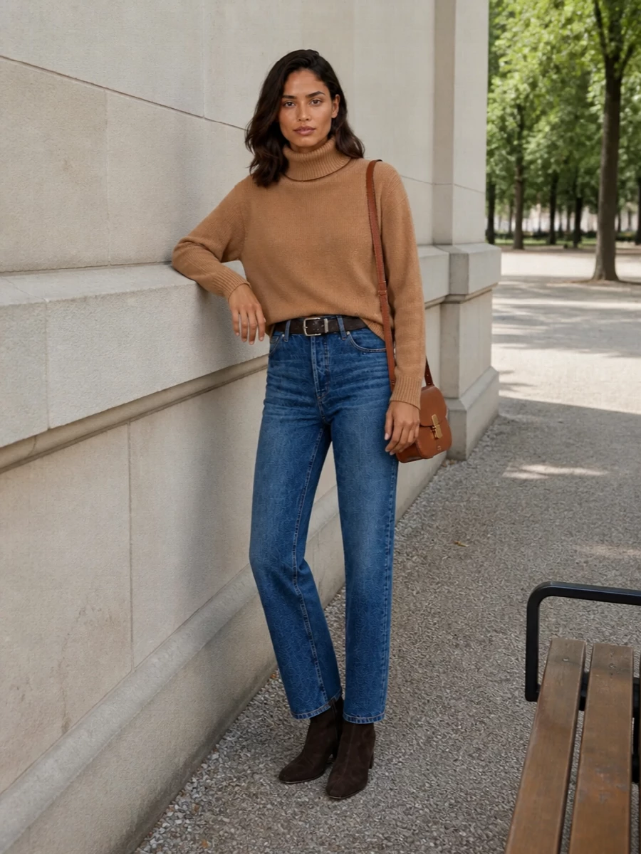 Apc jeans camel turtleneck suede boots