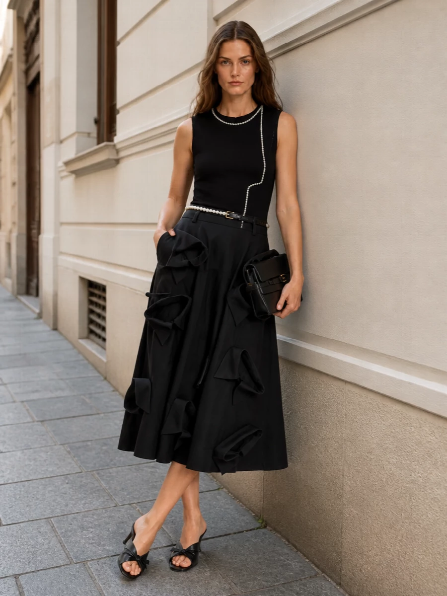 Moschino black collar midi skirt evening outfit