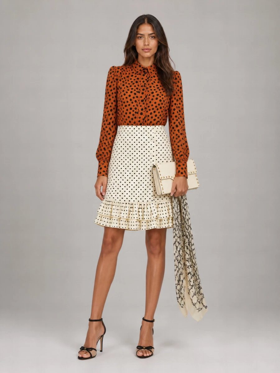 Valentino Garavani Silk Polka-Dot Long-Sleeve Blouse