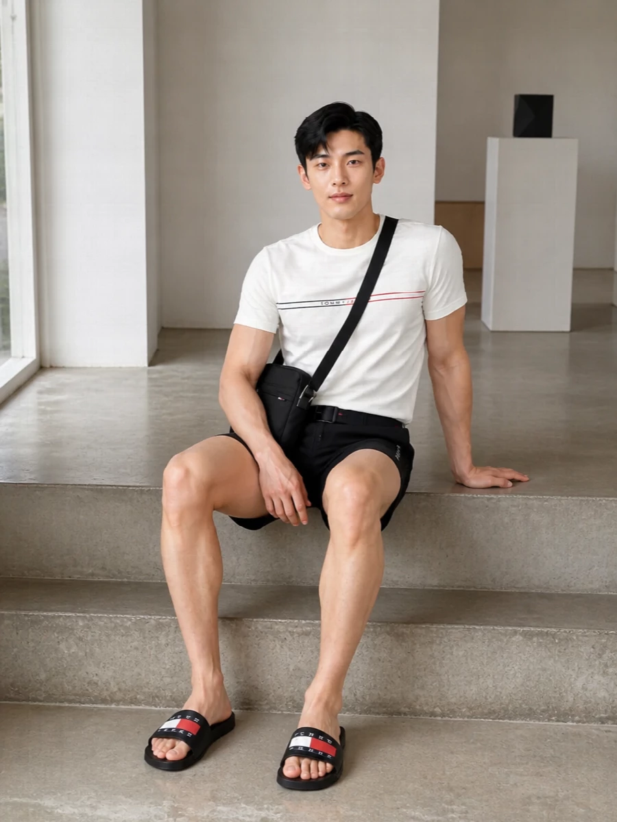 Tommy hilfiger swim shorts logo tee slides