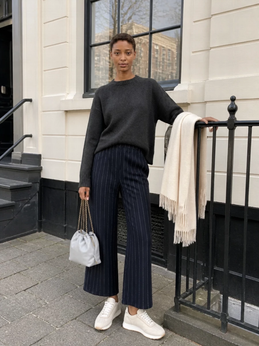 Alysi pinstripe pants charcoal knit sneakers