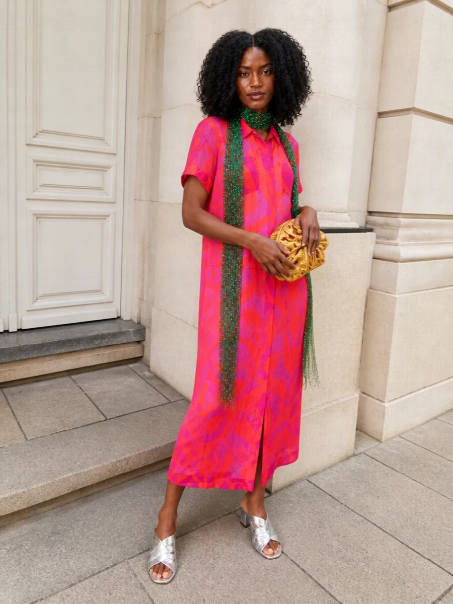 Dries van noten neon shirt dress metallic mules